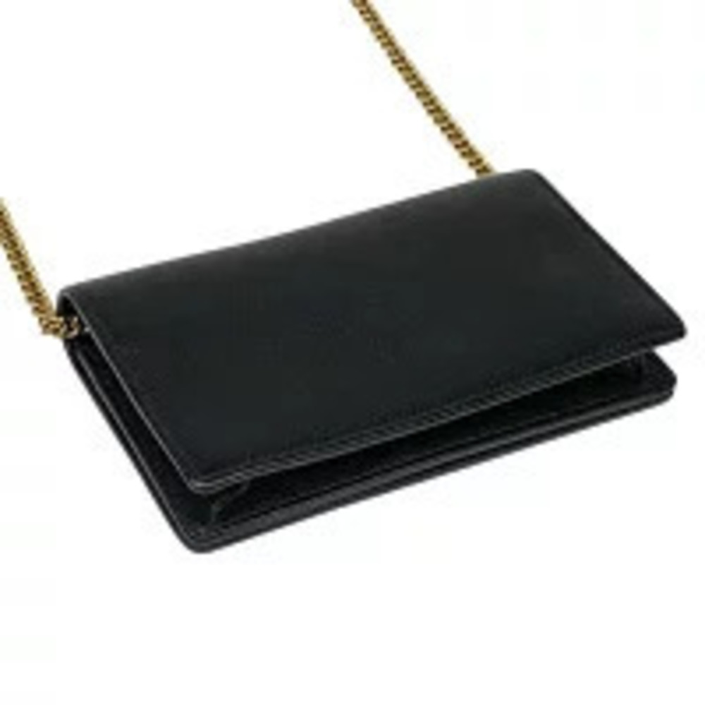 Gucci Shoulder Marmont GG Black Leather Wallet Clutch Bag Chain Black